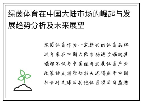 绿茵体育在中国大陆市场的崛起与发展趋势分析及未来展望